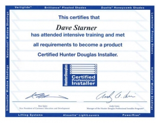 Hunter Douglas Installation Certificate